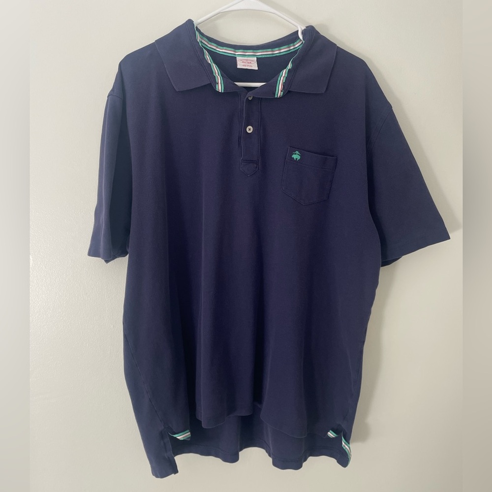 Brooks Brothers XL 100% Cotton Dark Blue Polo with Green Accent Color